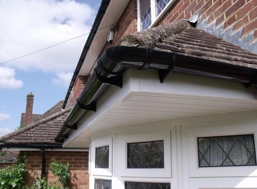 White fascia and soffit boards along a pitched roof gable